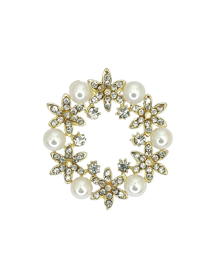 Gold plated cubic zircon wreath saree pin