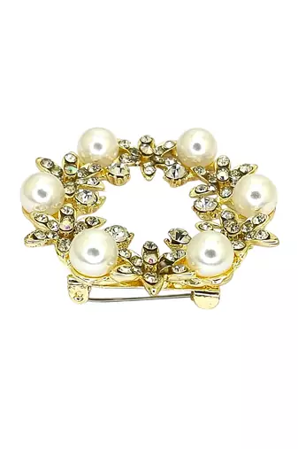 Gold plated cubic zircon wreath saree pin