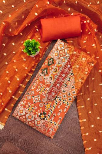 Orange viscose banarasi woven design unstitched dress material