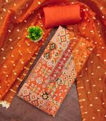 Orange viscose banarasi woven design unstitched dress material
