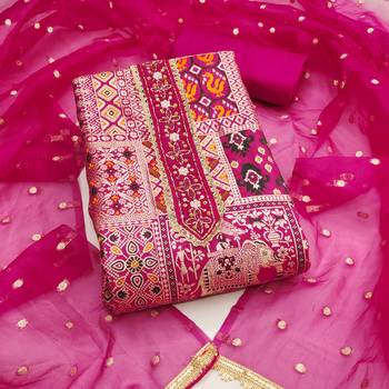 Magenta viscose banarasi woven design unstitched dress material 2