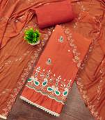 Rust cotton silk embroidered unstitched dress material