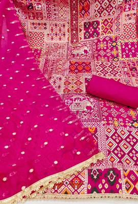Magenta viscose banarasi woven design unstitched dress material 3