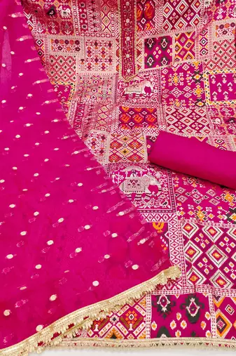 Magenta viscose banarasi woven design unstitched dress material