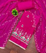Magenta cotton silk embroidered unstitched dress material