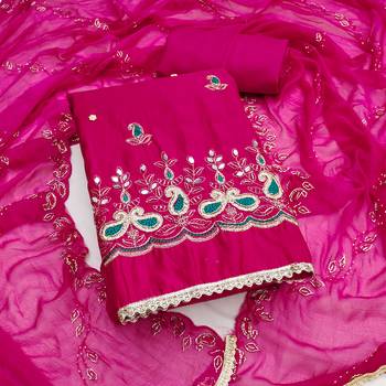 Magenta cotton silk embroidered unstitched dress material 2