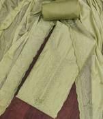 Green cotton silk embroidered unstitched dress material