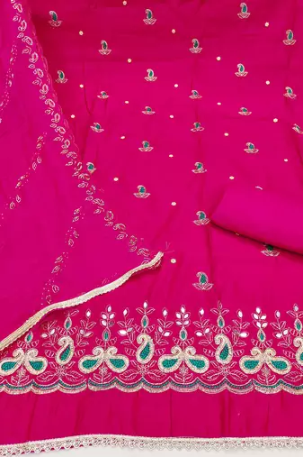 Magenta cotton silk embroidered unstitched dress material