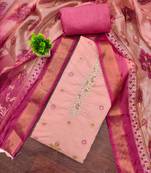 Pink banarasi embellished unstitched dress material