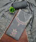 Grey cotton silk embroidered unstitched dress material