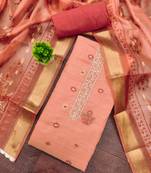Peach banarasi embellished unstitched dress material