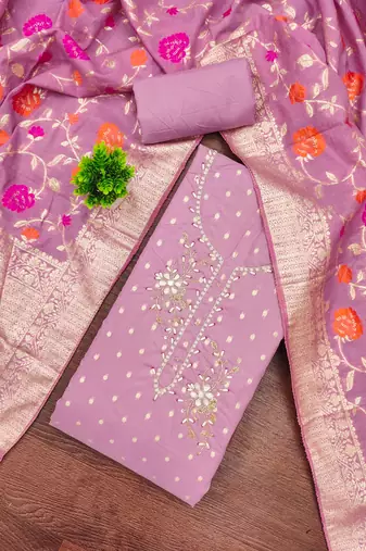 Lavender shimmer banarasi embellished unstitched dress material