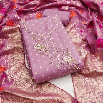 Lavender shimmer banarasi embellished unstitched dress material 2