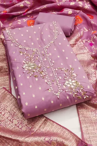 Lavender shimmer banarasi embellished unstitched dress material