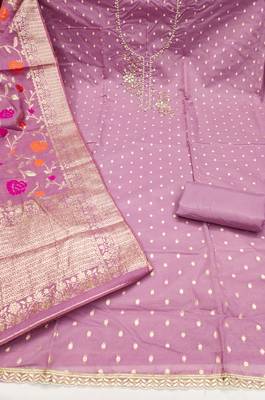 Lavender shimmer banarasi embellished unstitched dress material 3
