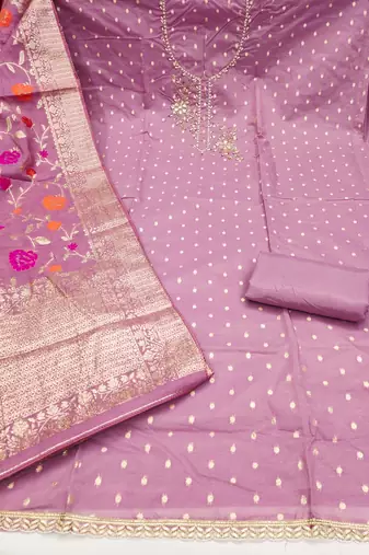 Lavender shimmer banarasi embellished unstitched dress material