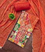 Rust viscose banarasi embellished unstitched dress material