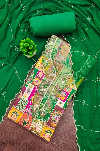 Green viscose banarasi embellished unstitched dress material