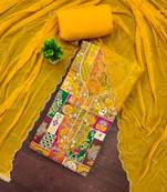 Yellow viscose banarasi embellished unstitched dress material