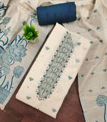 Blue banarasi printed unstitched dress material