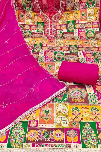 Magenta viscose banarasi embellished unstitched dress material