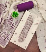 Purple banarasi printed unstitched dress material