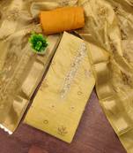 Yellow banarasi embellished unstitched dress material