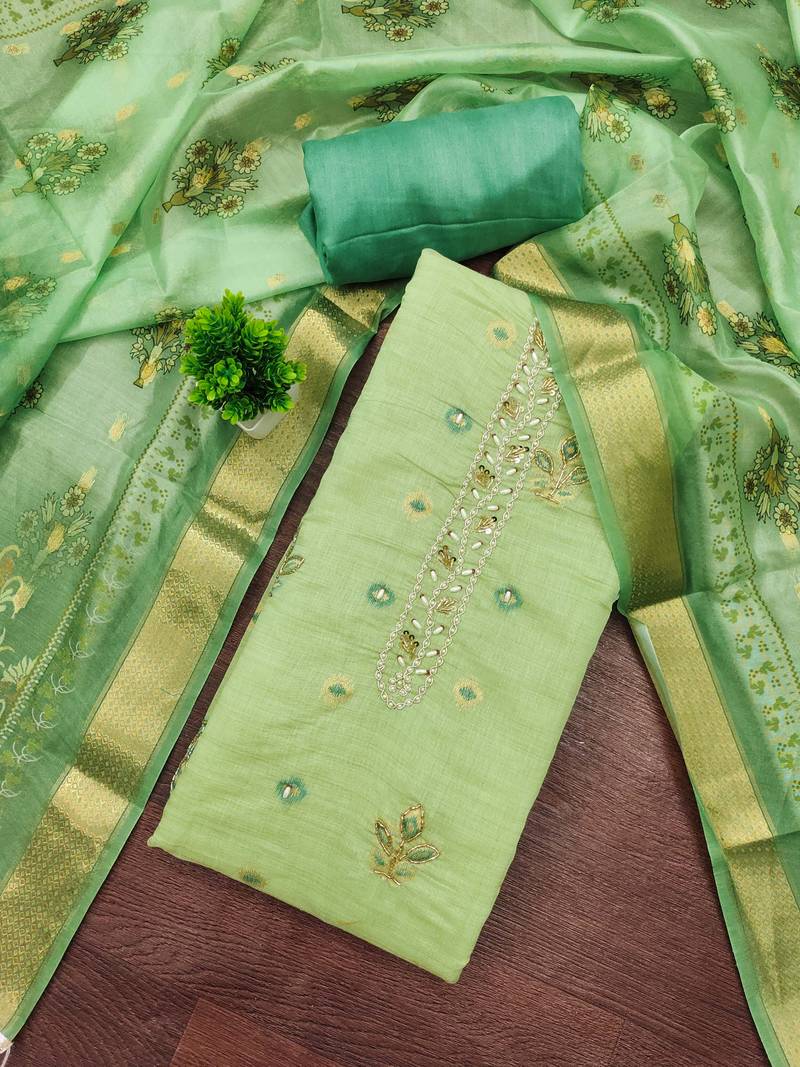 Pista banarasi embellished unstitched dress material