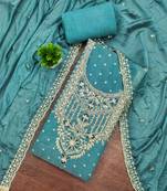 Blue modal chanderi embroidered unstitched dress material