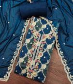 Dark blue cotton silk woven unstitched dress material