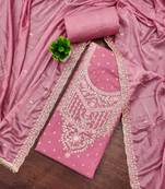 Pink modal chanderi embroidered unstitched dress material