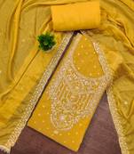 Yellow modal chanderi embroidered unstitched dress material