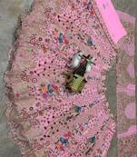 Pink Color Embroidery Sequins Work Faux Georgette Lehnega Choli Dupatta Set