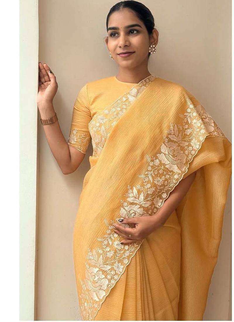 Yellow Color Partywear Candy Crush Saree