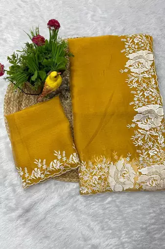 Yellow Color Partywear Candy Crush Saree