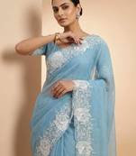 Blue Color Partywear Candy Crush Saree