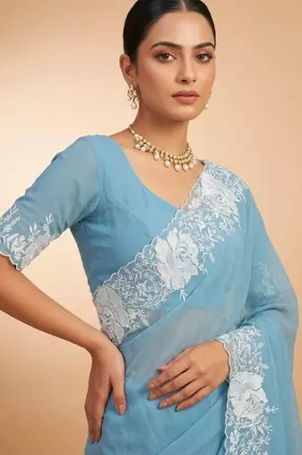 Blue Color Partywear Candy Crush Saree