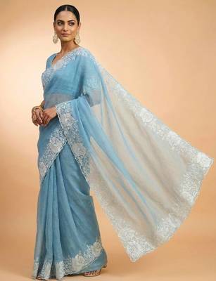 Blue Color Partywear Candy Crush Saree 3