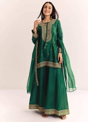 green cotton blended kurta sharara set 1