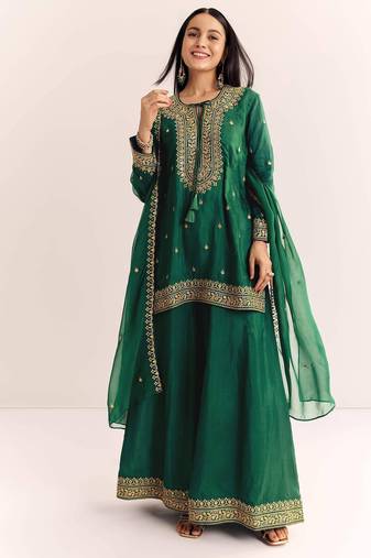 green cotton kurta sharara set