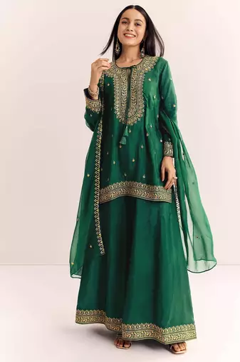 green cotton kurta sharara set