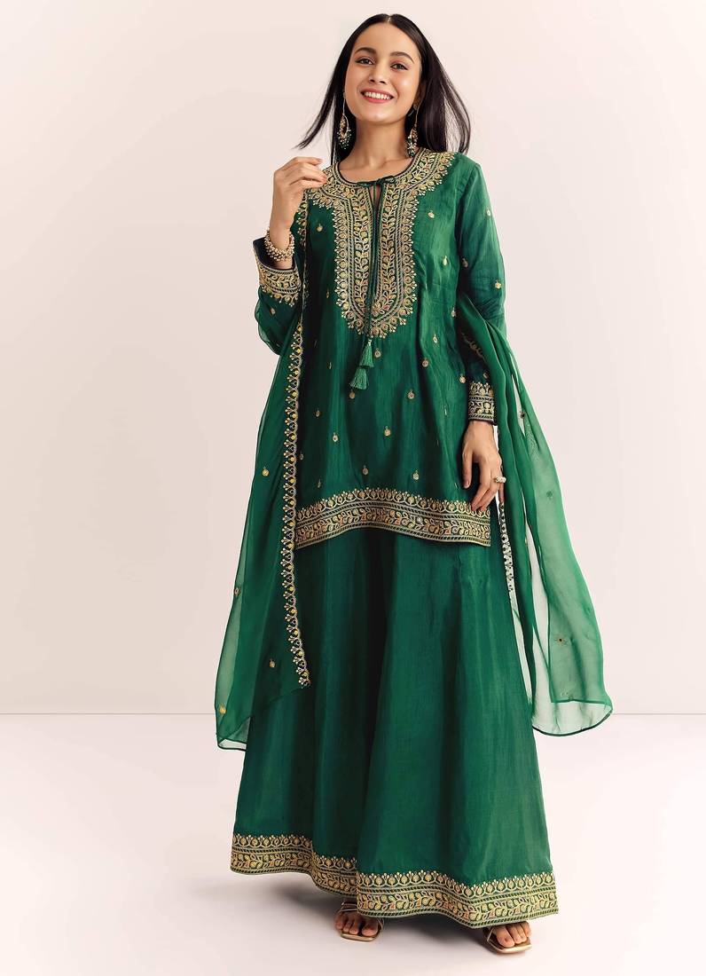 green cotton kurta sharara set