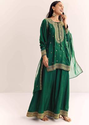 green cotton blended kurta sharara set 2