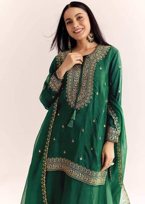 green cotton blended kurta sharara set 3