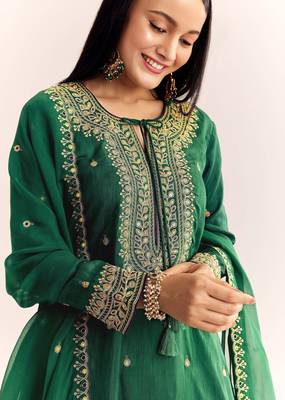 green cotton blended kurta sharara set 4