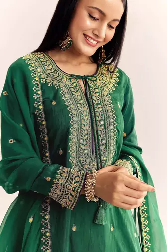 green cotton blended kurta sharara set
