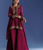 maroon cotton kurta sharara set with embroidery