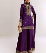 purple cotton kurta sharara set with embroidery