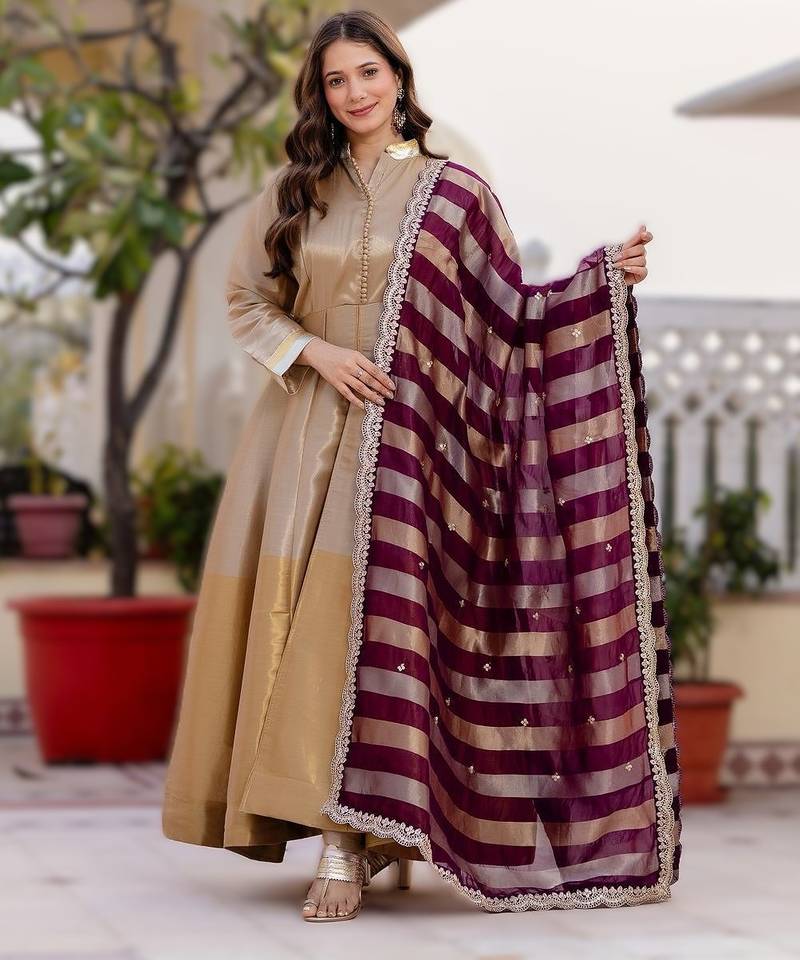 elegant banarasi gown with dupatta festive flair & timeless grace