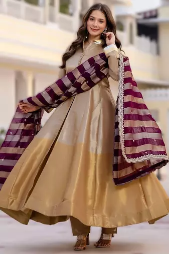 elegant banarasi gown with dupatta festive flair & timeless grace